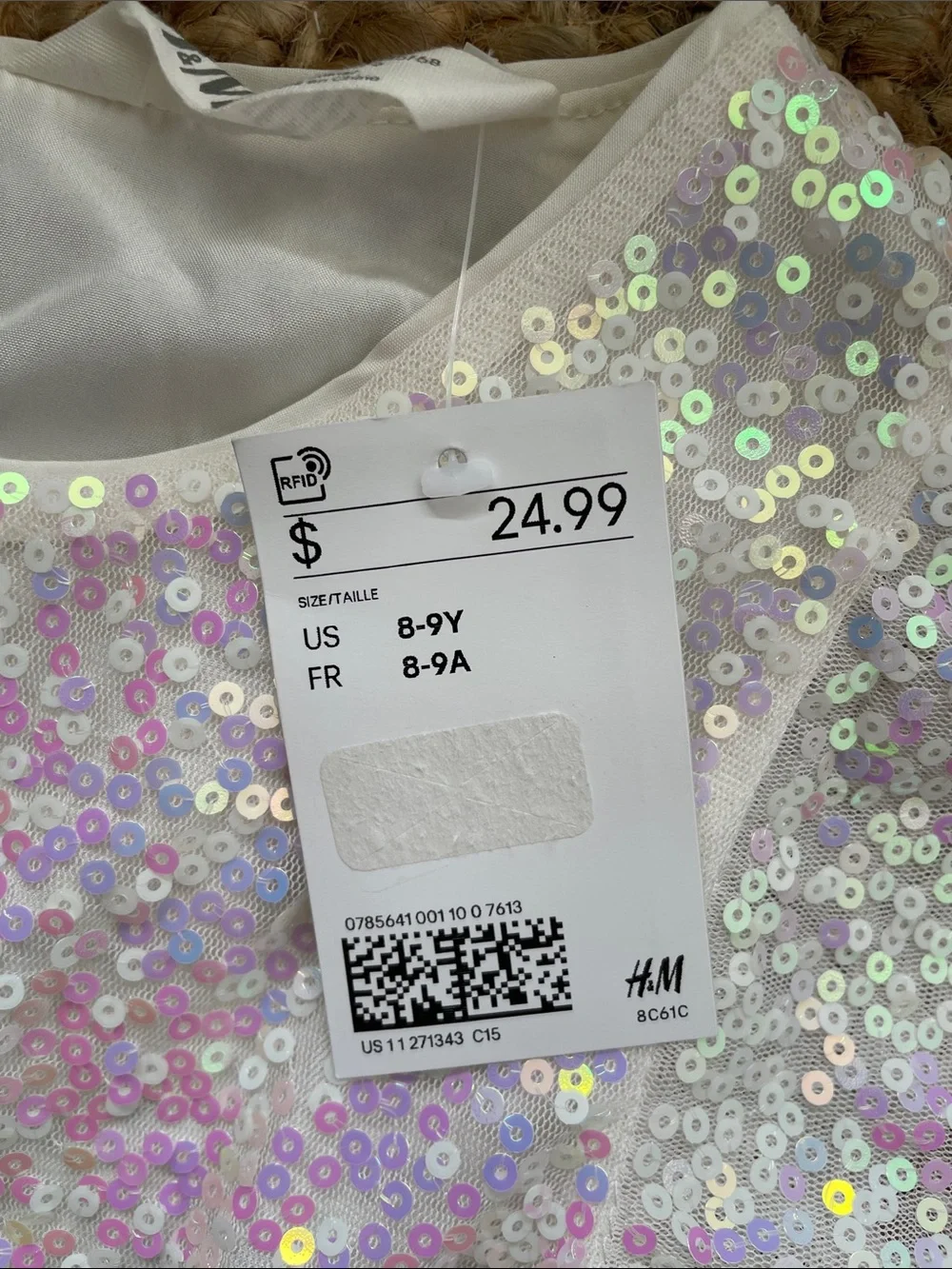 H&M White Iridescent Sequin Girls' Party Dress~size 8/9 years